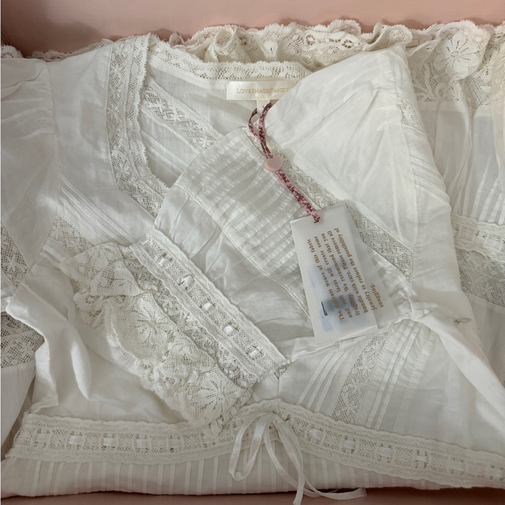 LoveShackFancy Off-White Lace Trim Dress - Picture 3 of 7